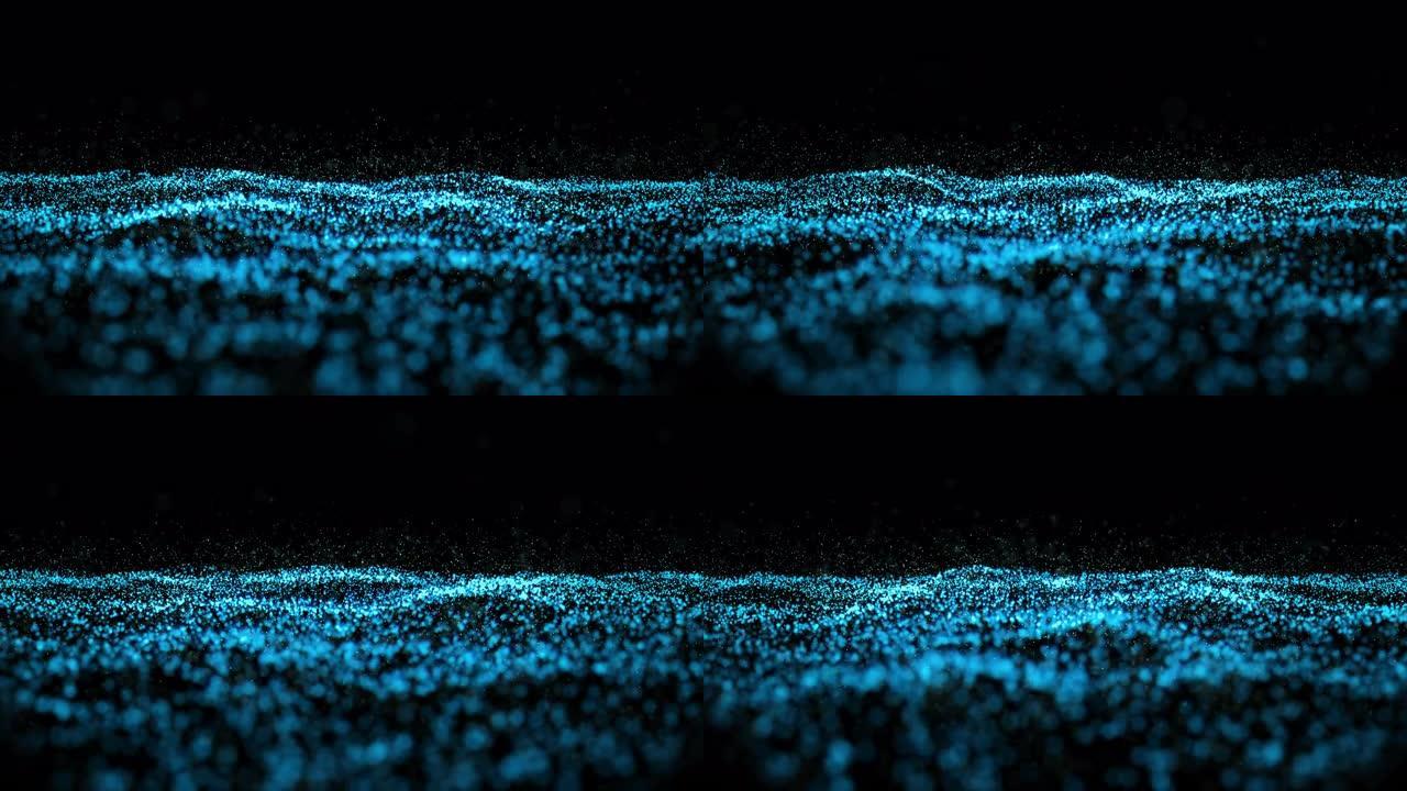 闪耀粒子的抽象运动背景。带有波粒的数字签名，闪闪发光。蓝色成分