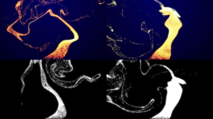 4k粒子背景像石油中的五彩纸屑。3d渲染的魔法火热的金色火花闪闪发光，在粘性液体中旋转，在灯光下闪烁