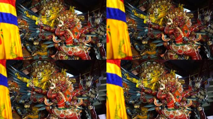 不丹山谷的寺庙和宗教祈祷旗