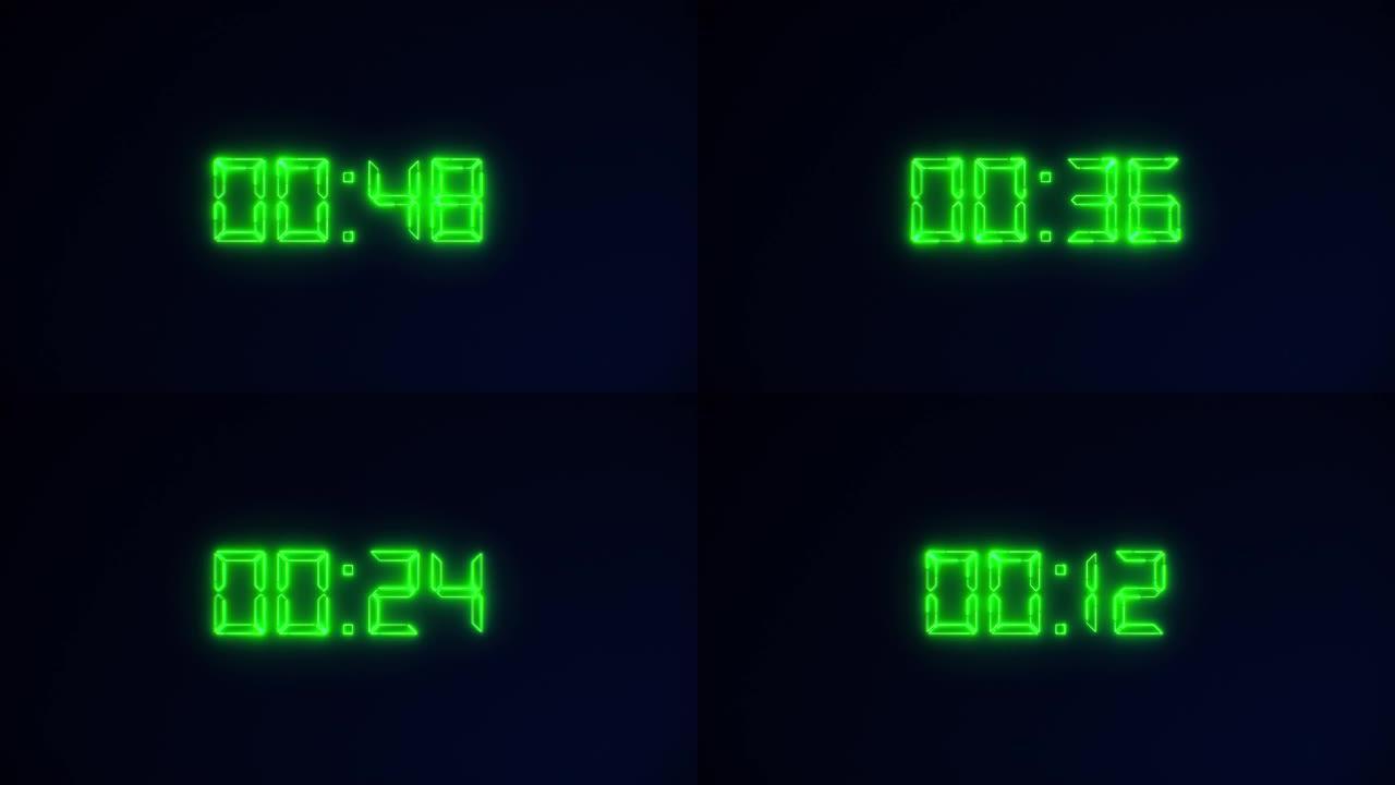 绿色屏幕上的60秒倒数计时器