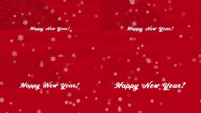 红色循环4k 3D背景上的白色五彩纸屑雪花和bokeh灯。2021新年，圣诞快乐，节日，冬天，新年，