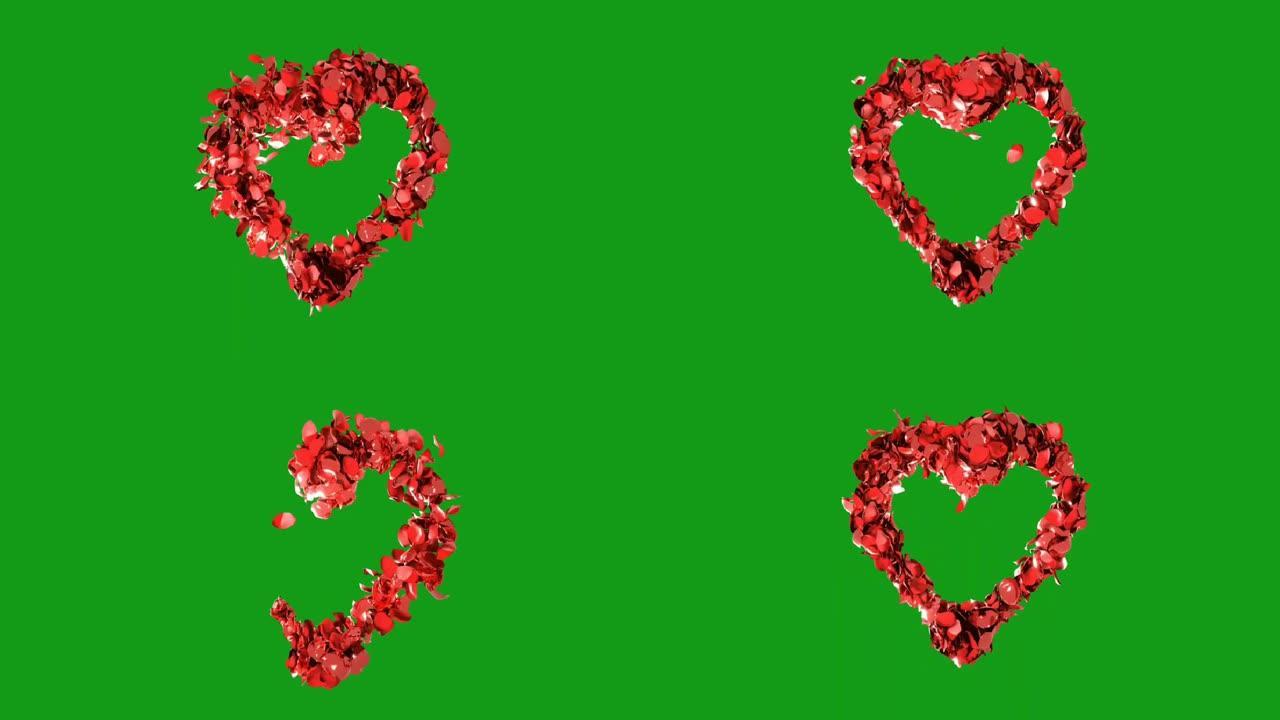 绿色屏幕背景的玫瑰花瓣运动图形