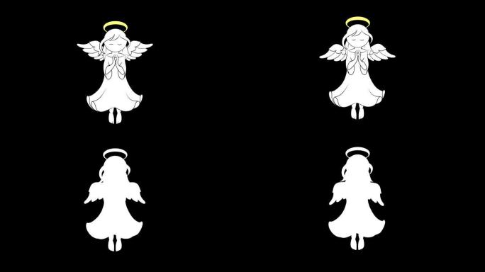 绘制的程式化天使，有移动的翅膀和光环