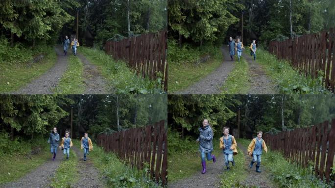 喜欢在森林里跑步的儿童徒步旅行者