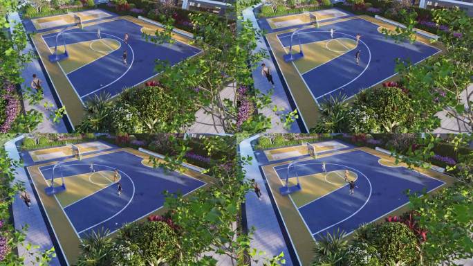 俯瞰小区户外篮球场动画素材