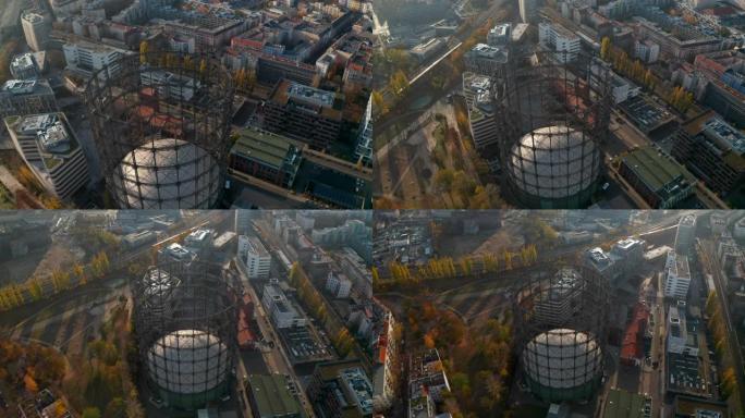 从空中角度看德国柏林的旧废弃煤气表
