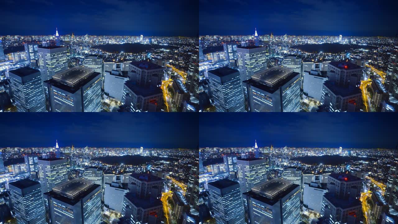 新宿的夜景衬砌着摩天大楼
