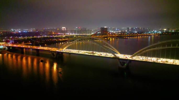 杭州钱塘江九堡大桥夜景航拍