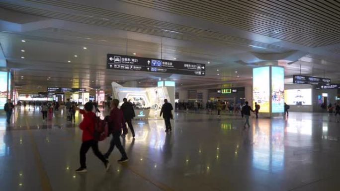 杭州市火车站拥挤大厅慢动作全景4k中国