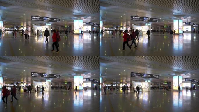 杭州市火车站拥挤大厅慢动作全景4k中国