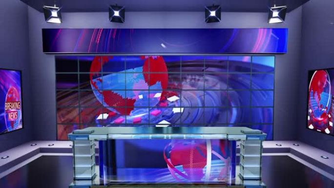 3D虚拟新闻工作室，新闻背景循环4k