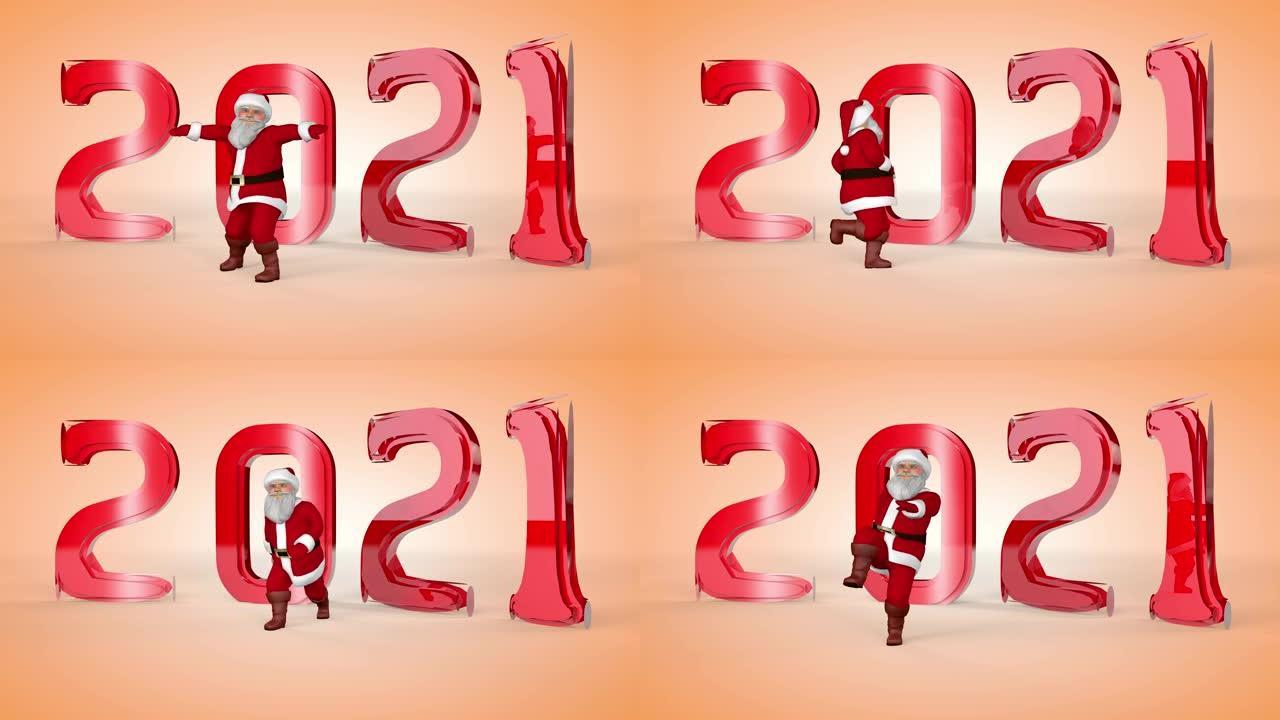 穿着红色西装欢快的圣诞老人在跳舞。3d渲染