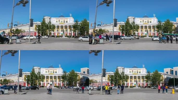 乌兰巴托市中心的十字路口