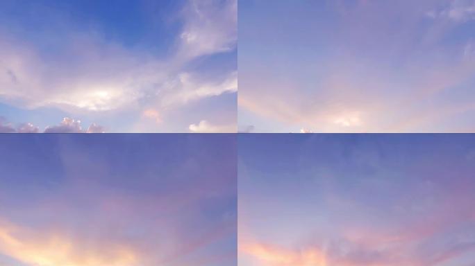 美丽的黄昏日落天空背景与彩色柔和的紫色粉红色云