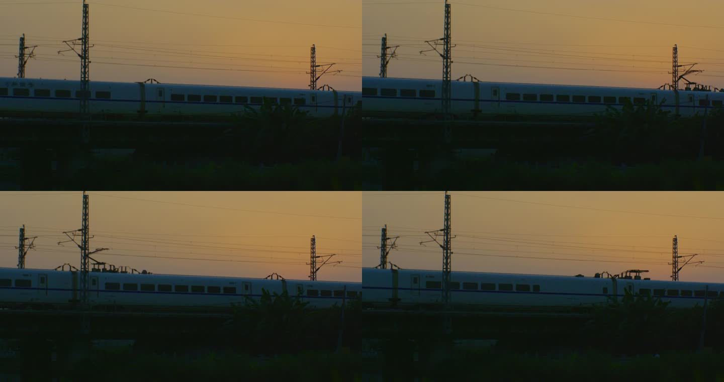 夕阳下的动车傍晚时分的列车