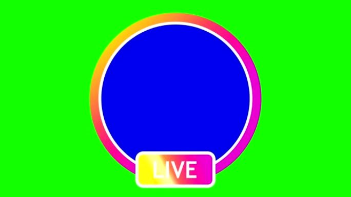 在绿色的背景上，一个亮粉色的圆形框架，下面的题词- LIVE。内框蓝色背景