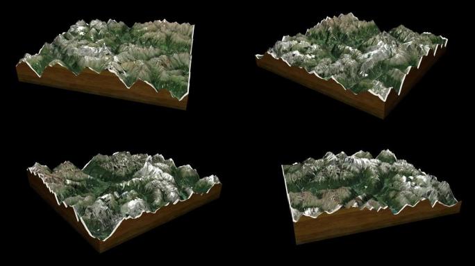 阿尔卑斯山地图3D渲染360度循环动画