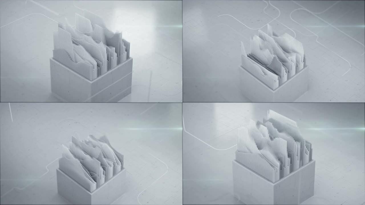 电磁波无缝循环三维渲染动画的白色图形