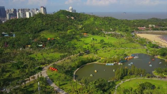 珠海著名景山公园城市景观空中全景4k中国