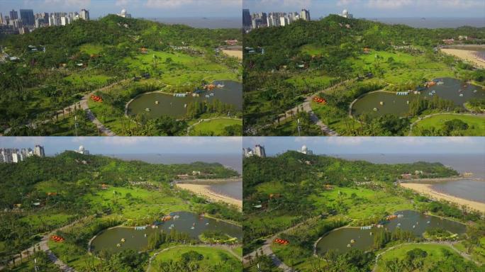 珠海著名景山公园城市景观空中全景4k中国