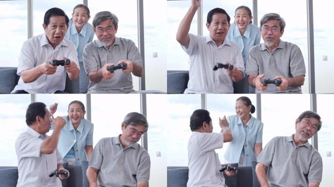 一群退休人员的朋友在新常态时代一起社交。