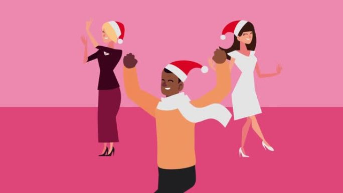 圣诞快乐动画与跨种族的人跳舞