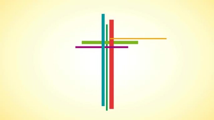动画抽象基督耶稣受难像; 三个十字架，五颜六色的roods.4k镜头，为您的文本提供复制空间。