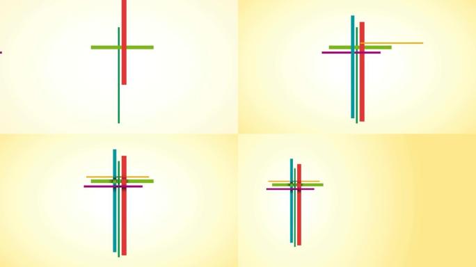 动画抽象基督耶稣受难像; 三个十字架，五颜六色的roods.4k镜头，为您的文本提供复制空间。