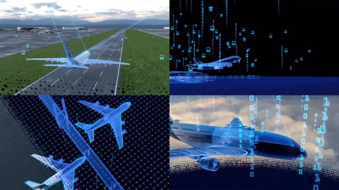 4K科技感飞机机场起飞航班国际运输