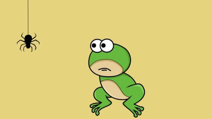 一只绿色青蛙用舌头捕捉虫子的动画视频