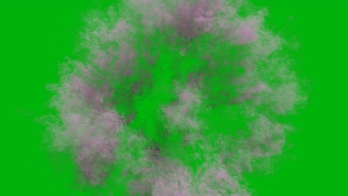 带有大量彩色烟雾的强大化学爆炸。浓烟弥漫的巨大爆炸。冒烟爆炸，化学物质爆炸。绿屏前的VFX动画。