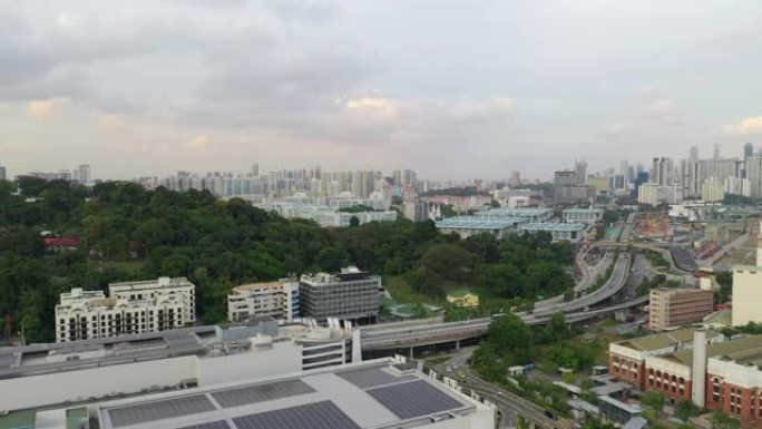 日落天空新加坡圣淘沙地区公园山交通道路空中全景4k