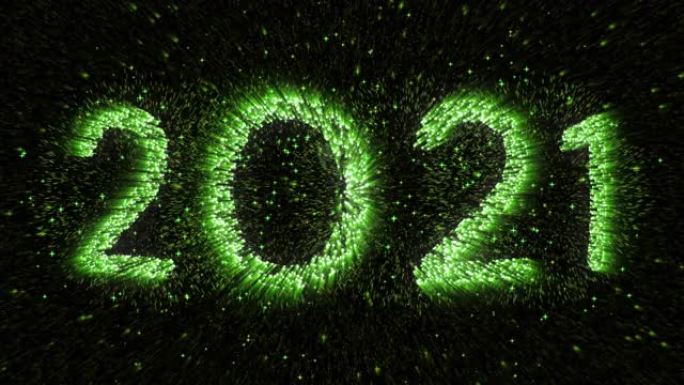 4k新年快乐庆祝绿色烟花倒计时2021