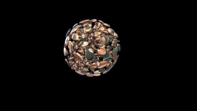 抽象金石形成球体，无缝环，对抗黑色