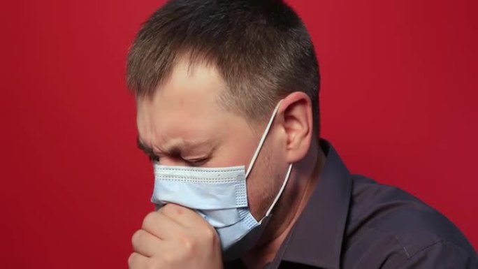 病人咳嗽得厉害，咯血出血，唾液中吐血是由于肺结核或肺癌的红色背景。开放性肺结核或重症肺炎肺部疾病
