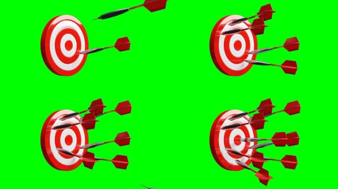 一些红色飞镖箭击中绿色色键的目标。