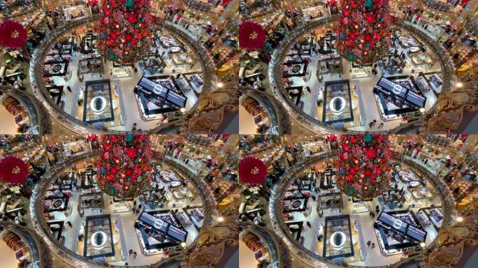 圣诞节期间，拉斐特购物中心地下的香水和化妆品商店，顶视图