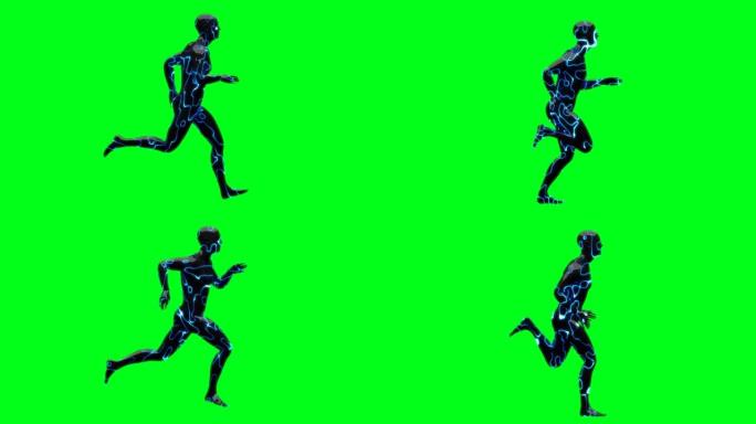 绿色背景上的3D抽象数字跑步蓝人