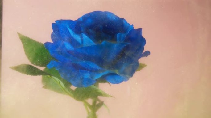 蓝色玫瑰，金色粉云漂浮。背景中冒出的颜色