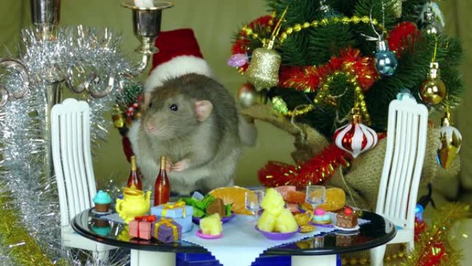 玩偶桌上的老鼠迎接新年