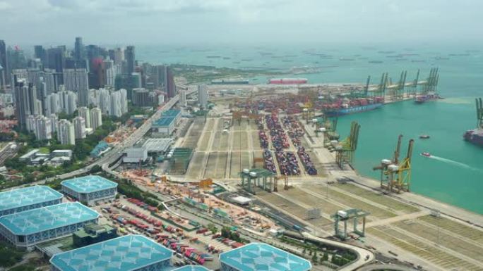 夏日新加坡市区世界著名港湾停车场空中全景4k