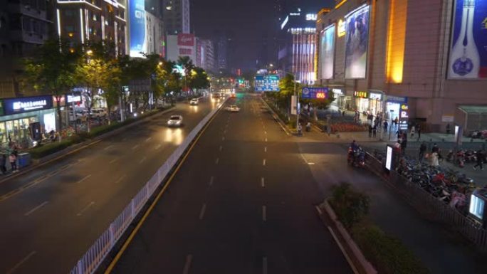 夜间照明南京市中心交通街步行桥全景4k中国