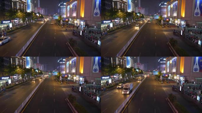 夜间照明南京市中心交通街步行桥全景4k中国