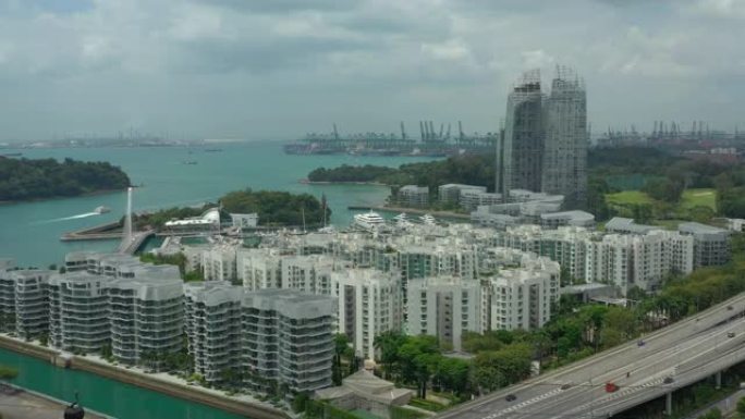 新加坡圣淘沙岛地区公寓住宅交通街空中全景4k