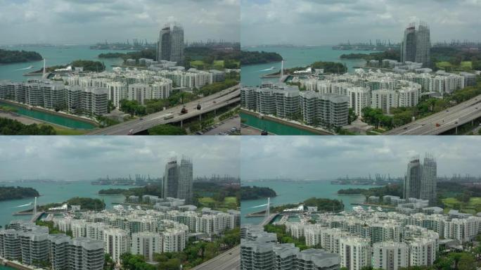 新加坡圣淘沙岛地区公寓住宅交通街空中全景4k