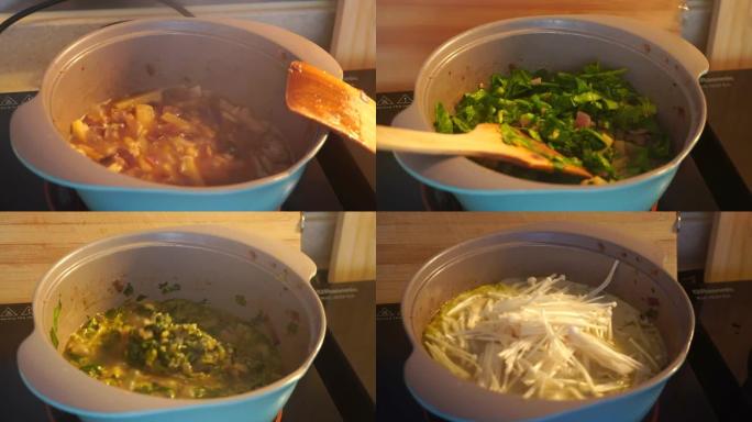 菠菜汤煮土豆油炸加奶油