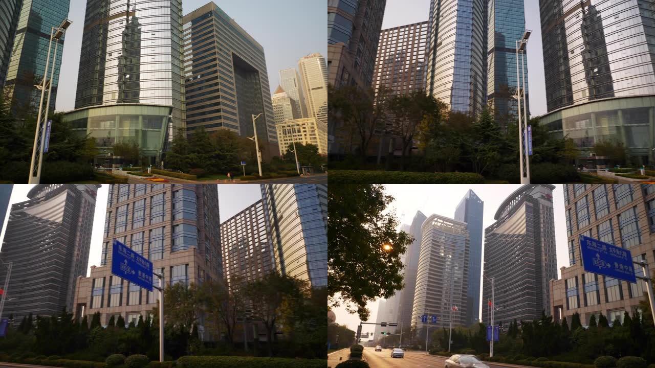 日落时间青岛市市区交通街慢动作全景4k中国