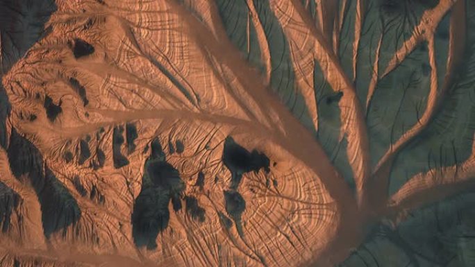 红色星球火星上的景象，染成黄色。地表风暴，太空探索和其他生命形式，沙漠宇宙。3 d渲染动画。