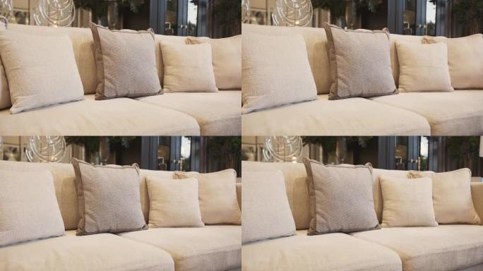 多莉特写沙发米色彩色织物枕垫豪华家居室内装饰概念