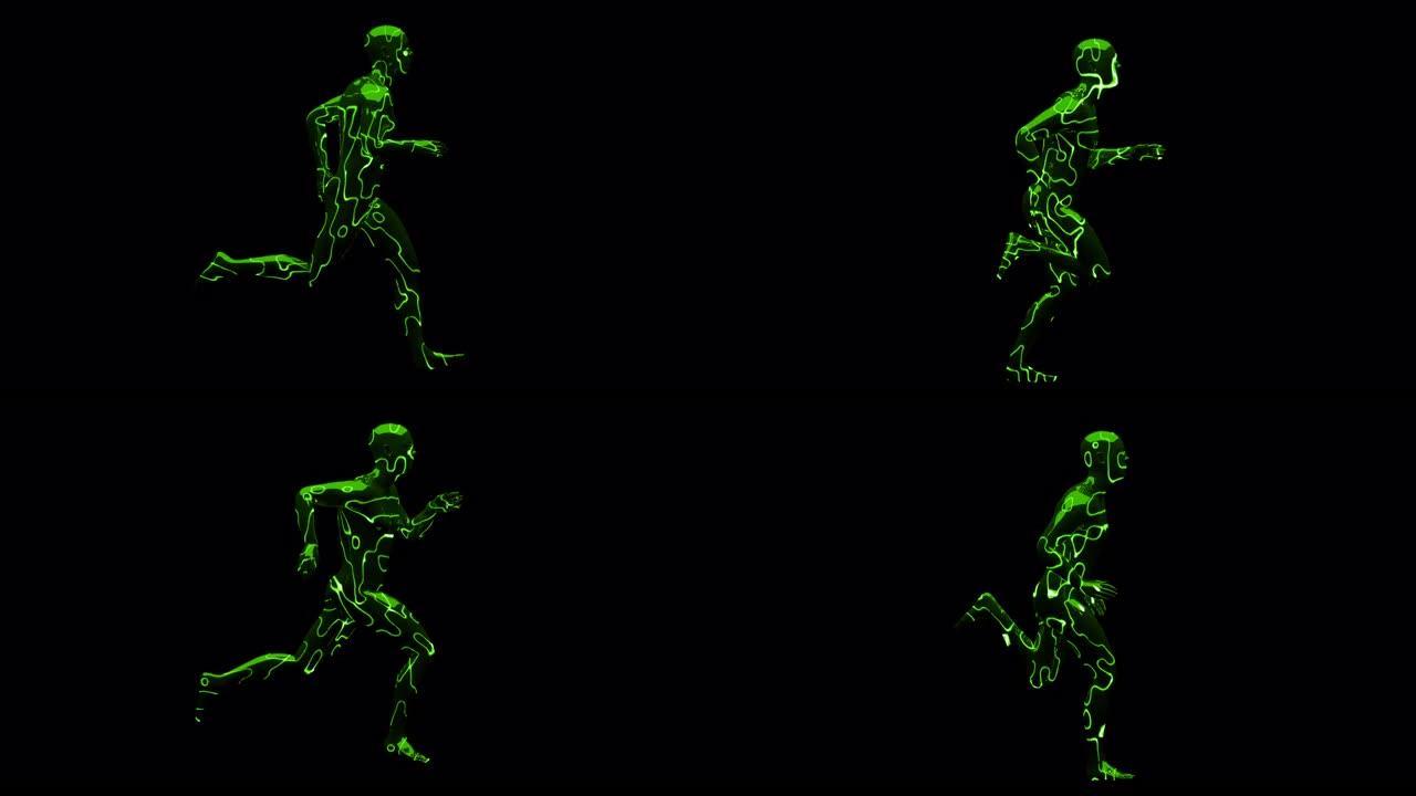 黑色背景上的3D循环抽象数字跑步人